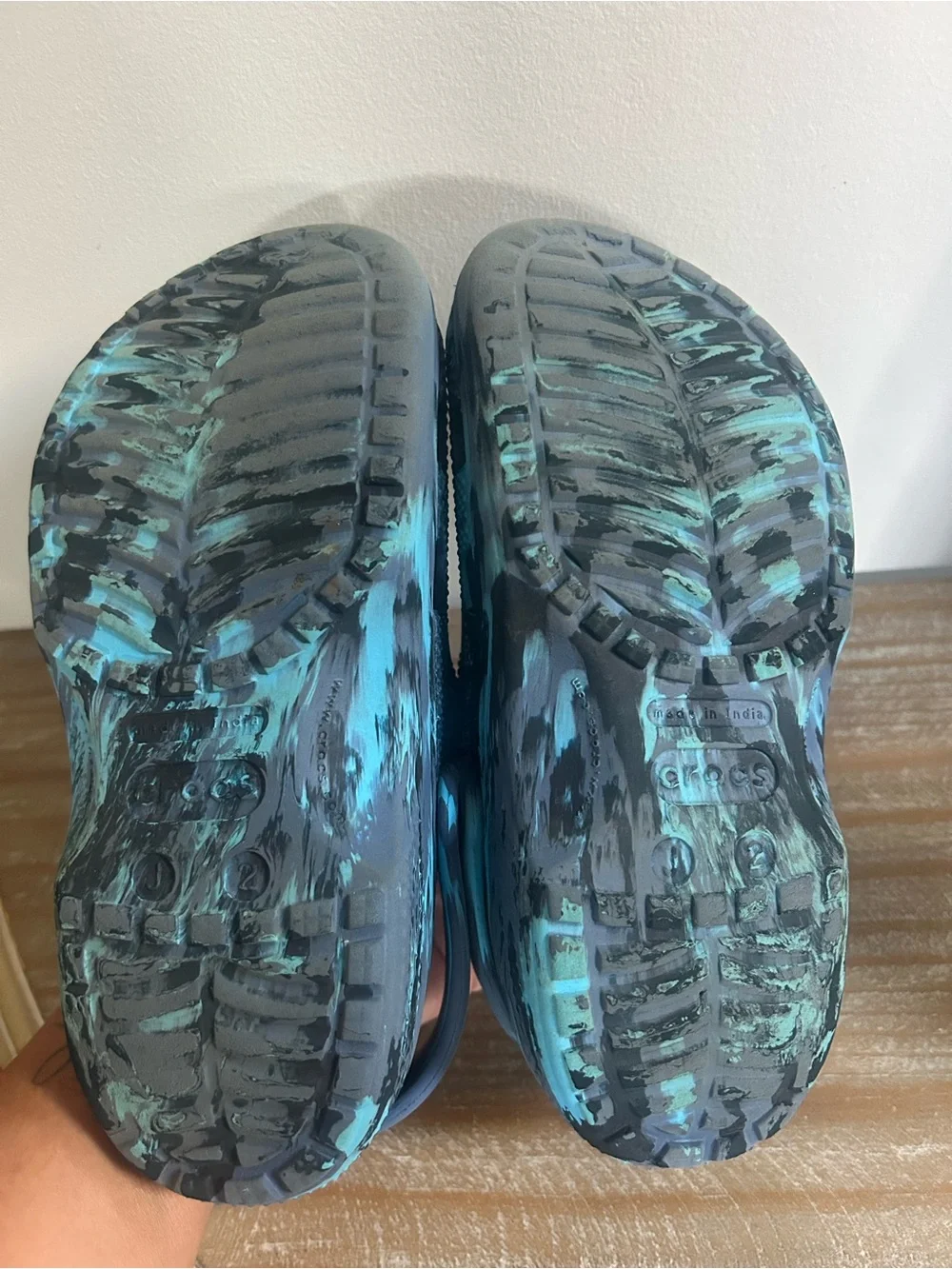 CROCS Kids Blue Clog Sandals with Aqua Camouflage Accents